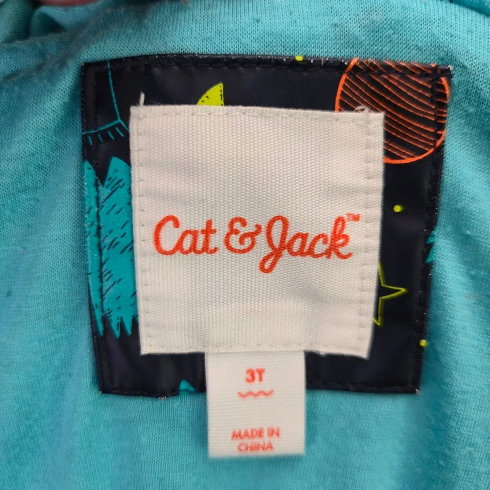 Cat & Jack Rain Jacket Space Rocket Ship 3T Blue Hooded Windbreaker Lined Pocket